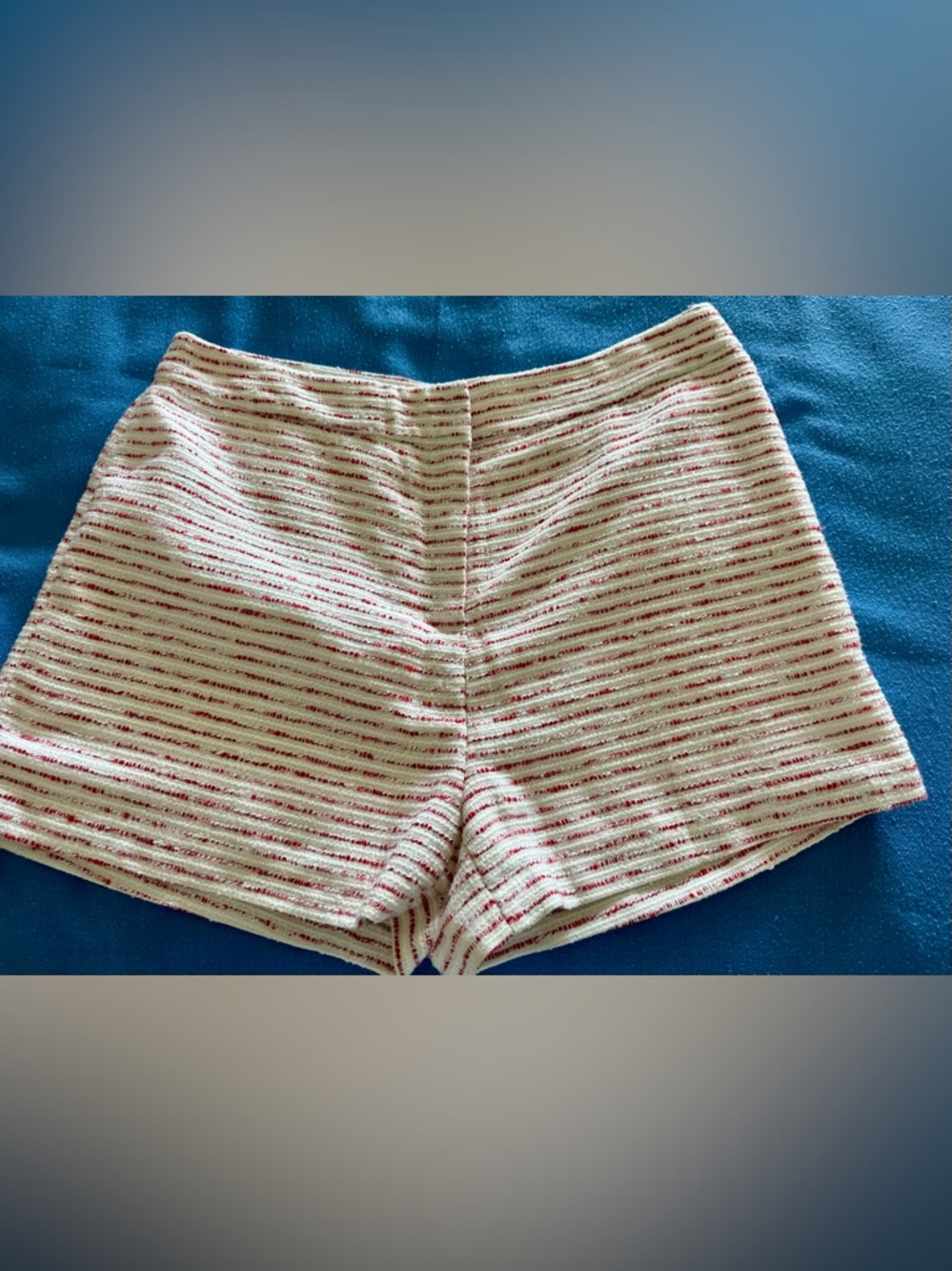 Striped Cream and Red Women's Knit Shorts Size 10